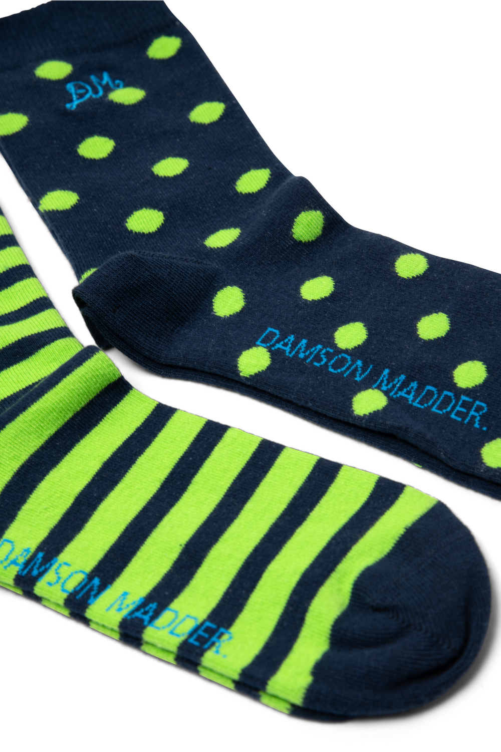 2 pack calf length socks - navy/green stripe/spot