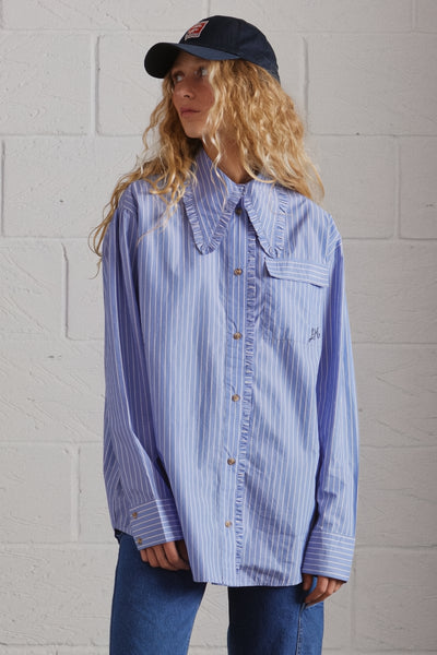 kendall ruffle shirt - blue stripe