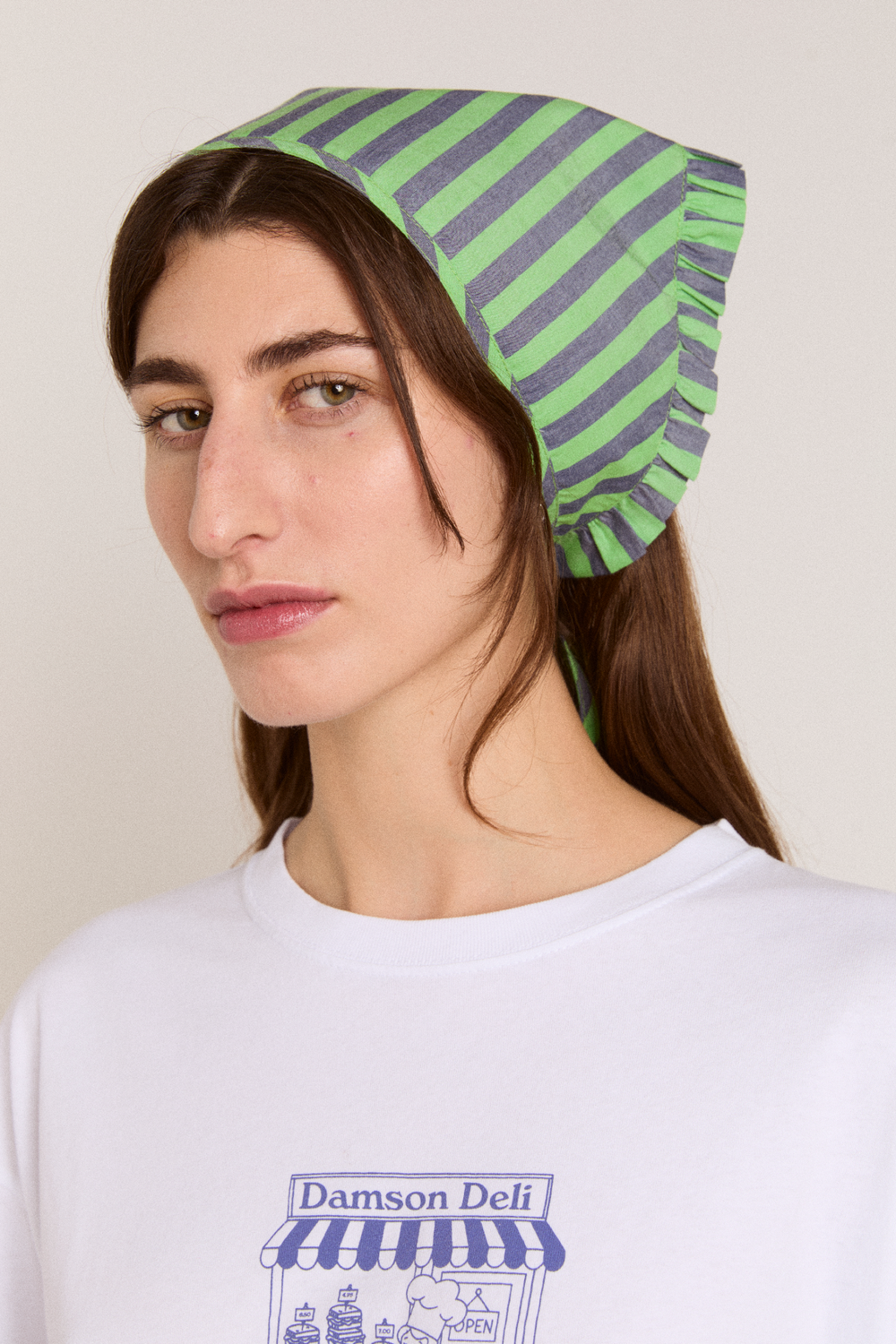 tie head scarf - navy/lime stripe