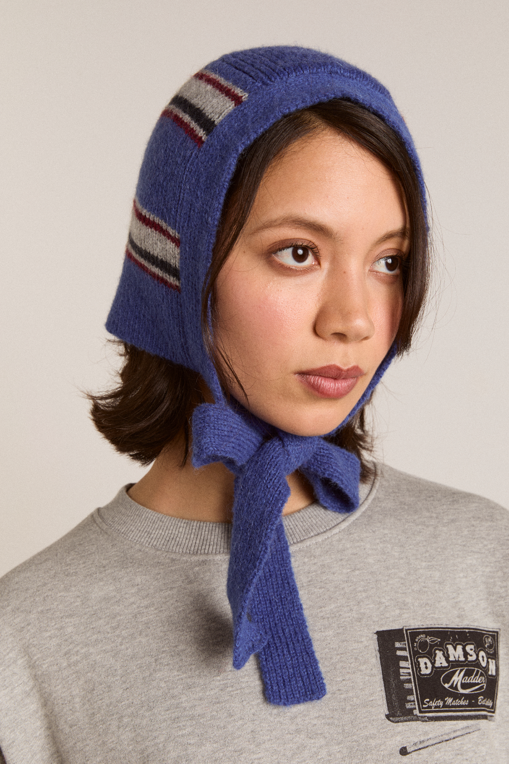 shrunken tie bonnet - blue stripe