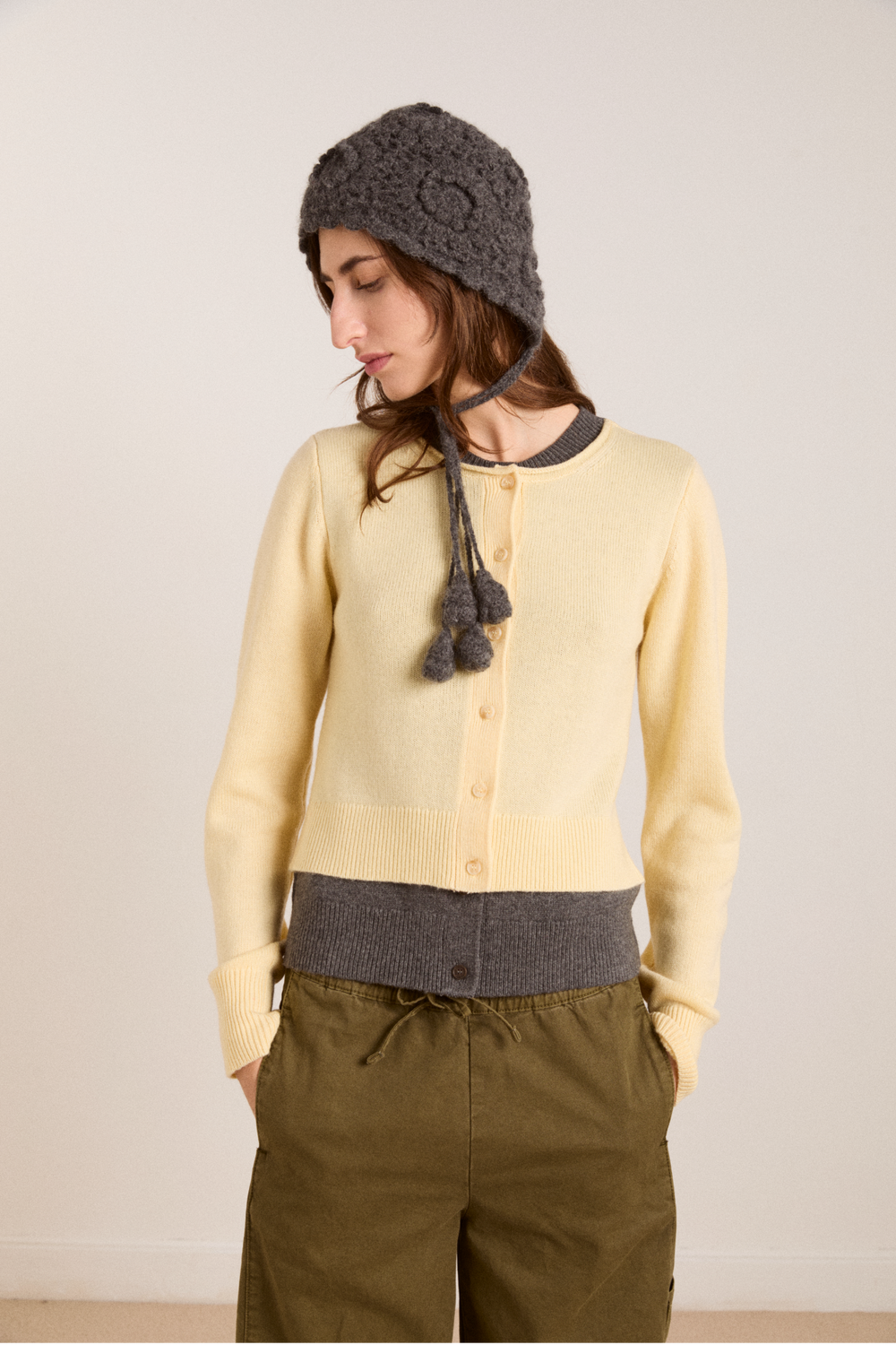 crochet bonnet - charcoal marl