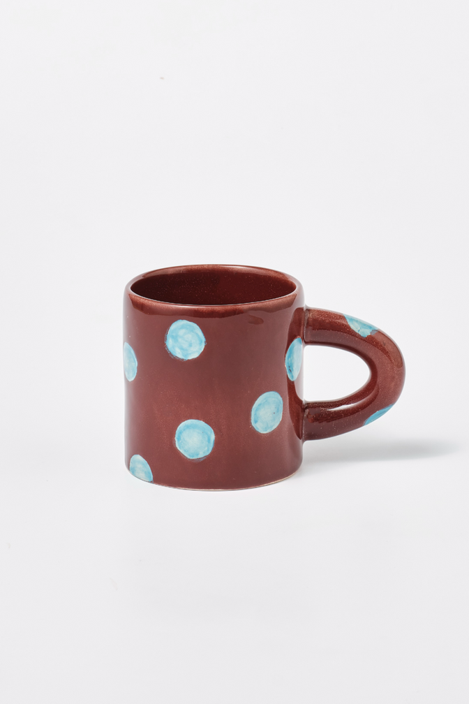 hand painted spot blue burgundy mug