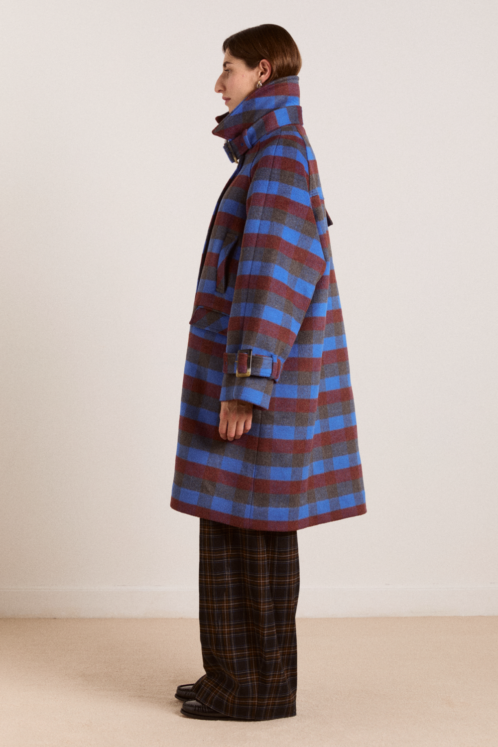 vivi wool coat - blue/brick