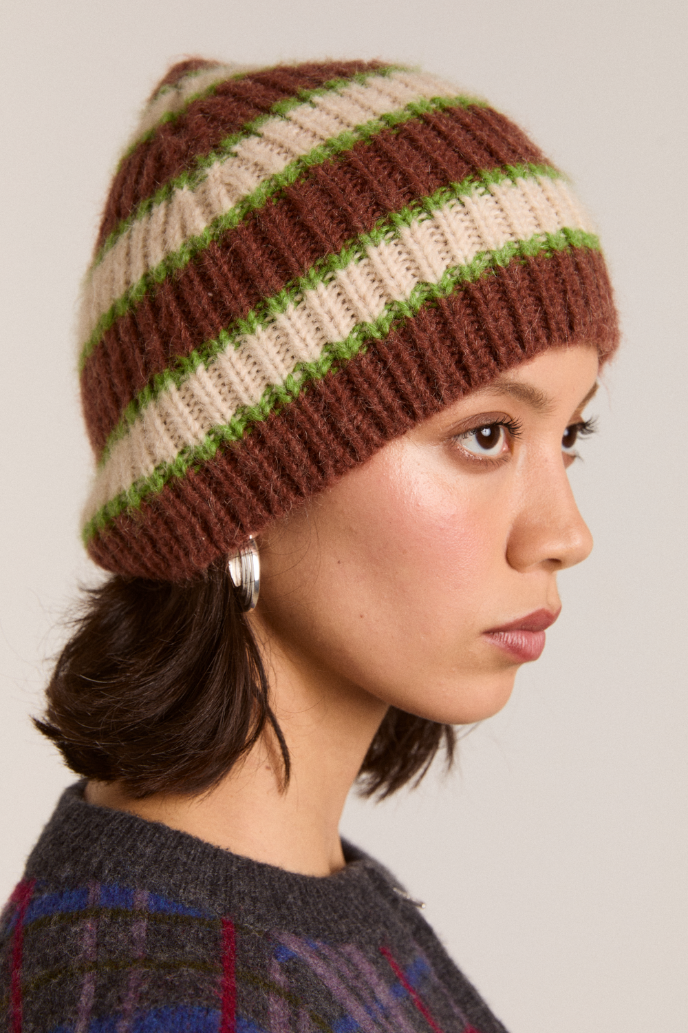 stripe beanie - oat/burg/lime