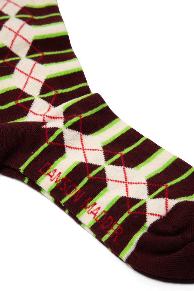 knee high socks - burgandy argyle stripe