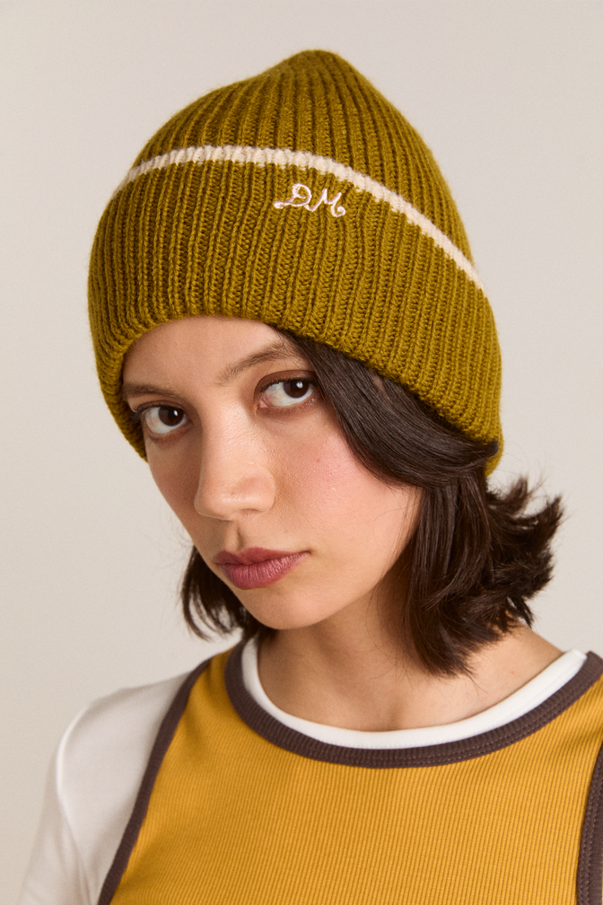 tipped edge beanie - olive