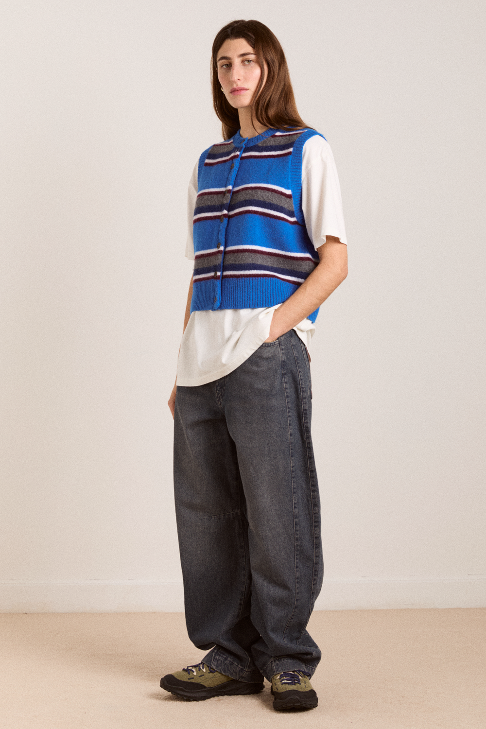 sofie merino wool vest - blue stripe