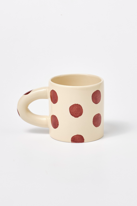 hand painted spot butter yellow burgundy mug
