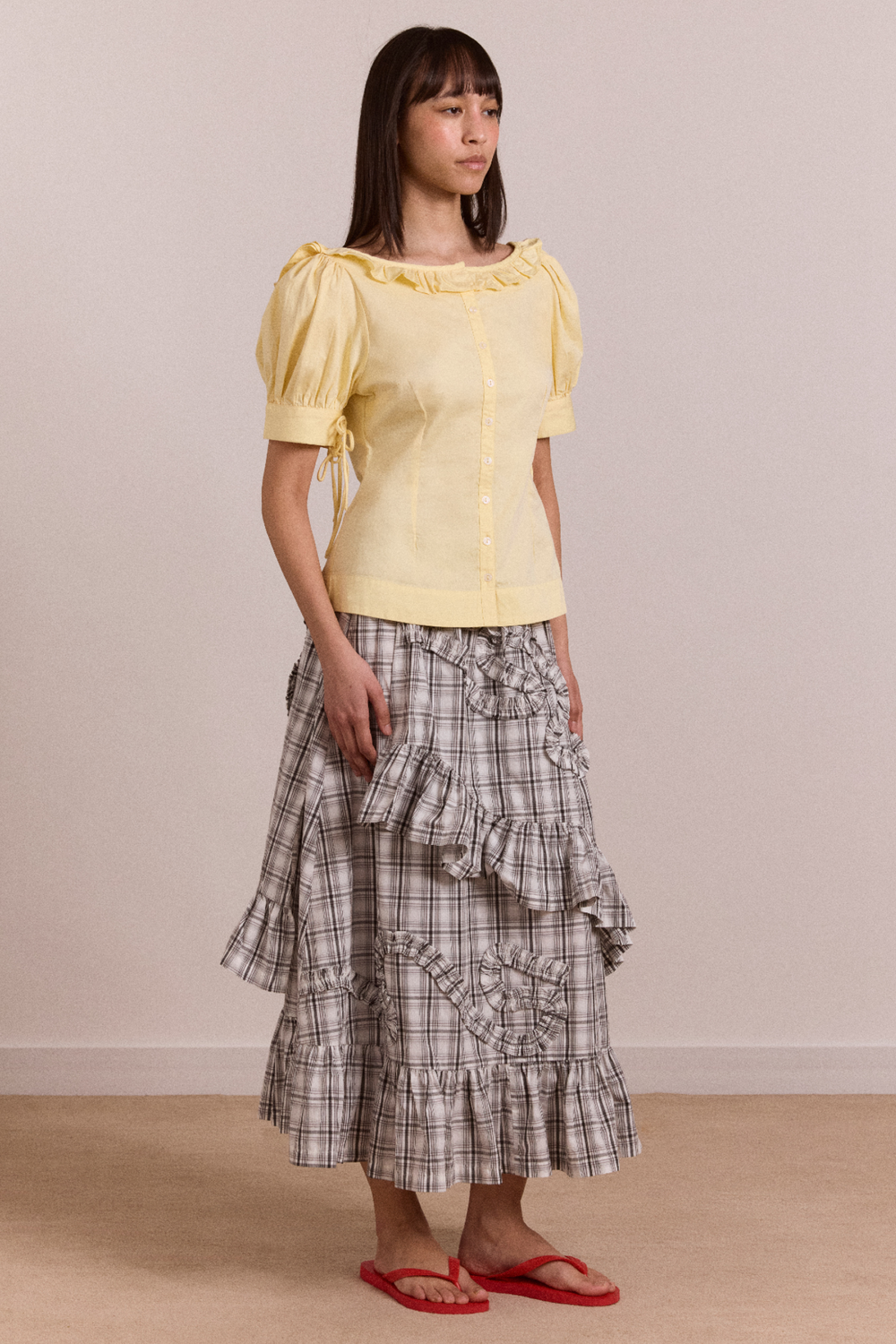 catie ruffle midi skirt - greyscale check