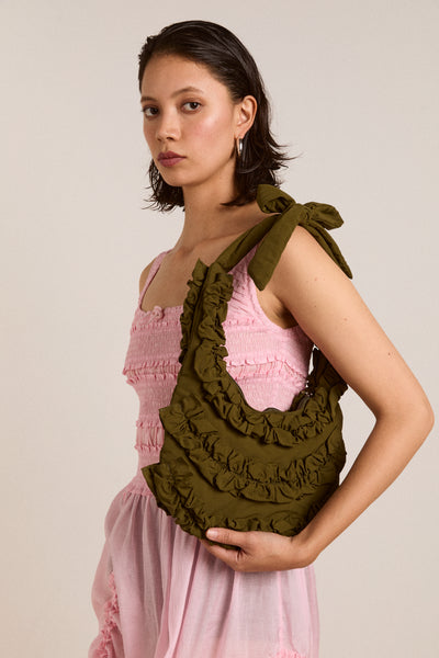 quinn ruffle bag - olive