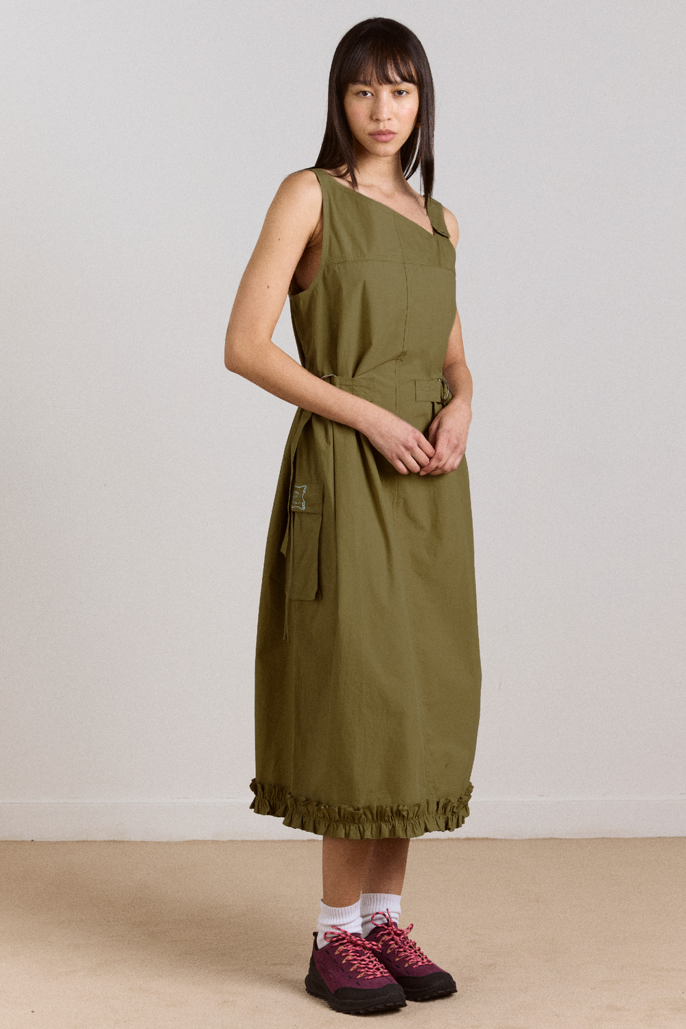 midi dress olive green Baltic Born Womens Annalisa | The fitted waist tops a figure Olive Green Cotton Waffle Square