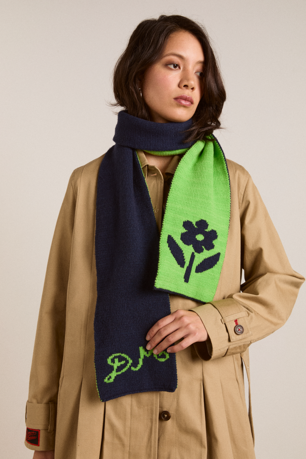 DM reversible jacquard scarf - lime & blue