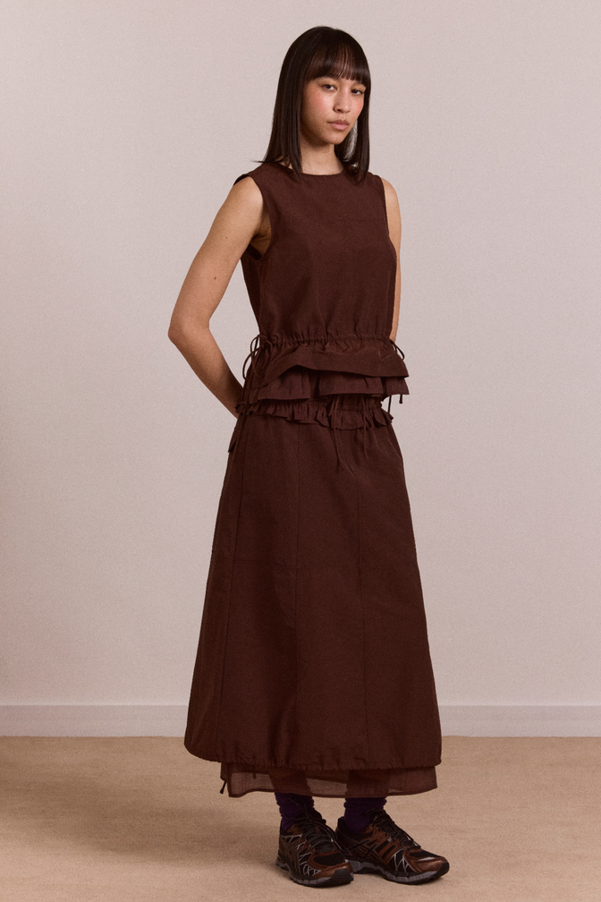 amber double layer midi skirt - choc