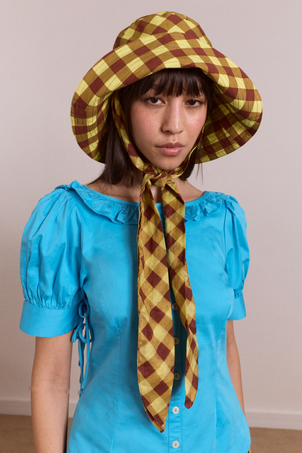 sunhat with tie - avo & choc gingham