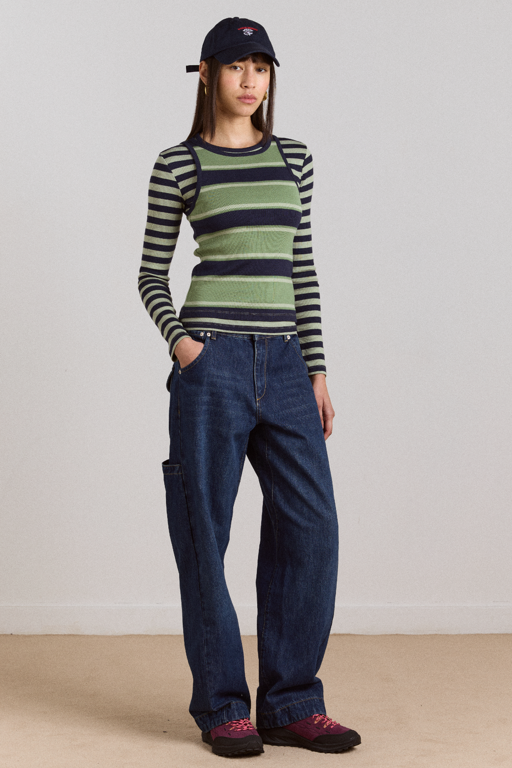 manon layered 2 in 1 top - green stripe
