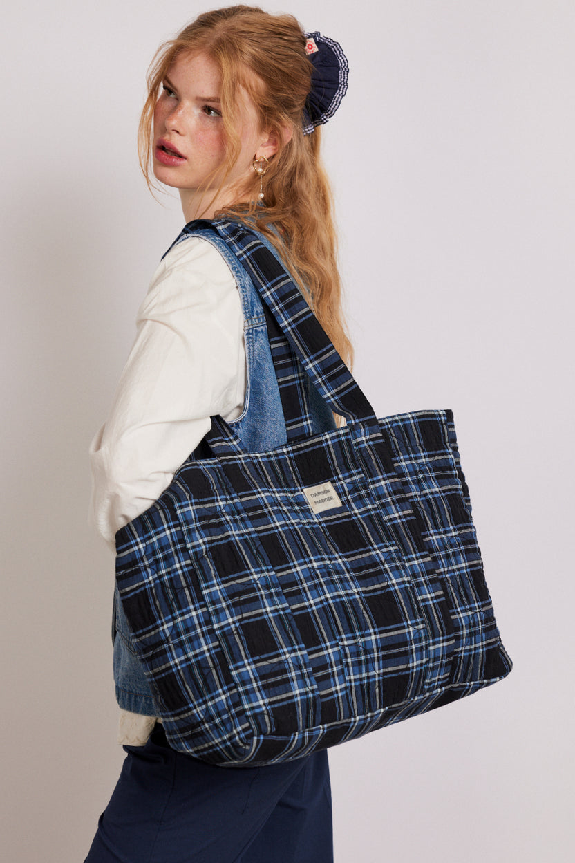 reversible tote bag navy check Damson Madder