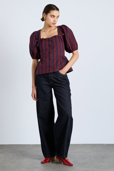 harriet blouse - burgundy and navy stripe