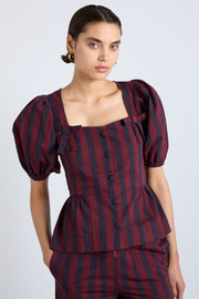 harriet blouse - burgundy and navy stripe