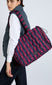 frill edge ruched tote bag - navy & burgundy stripe