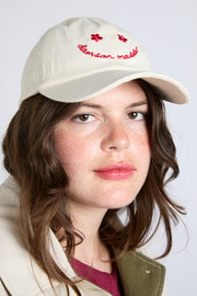 Smiley Cap in Natural with Red Embroidery