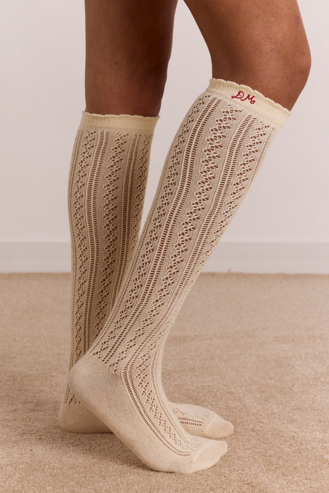 knee high pointelle socks - butter yellow