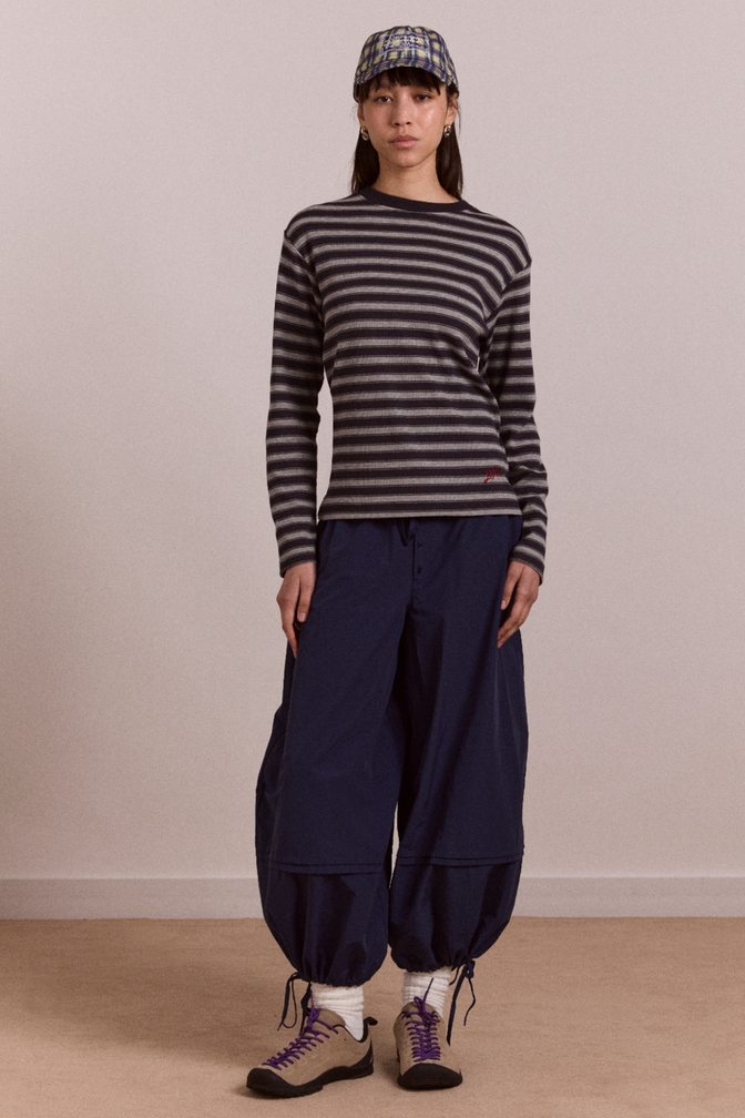 lilah fitted ls tee - grey marl stripe