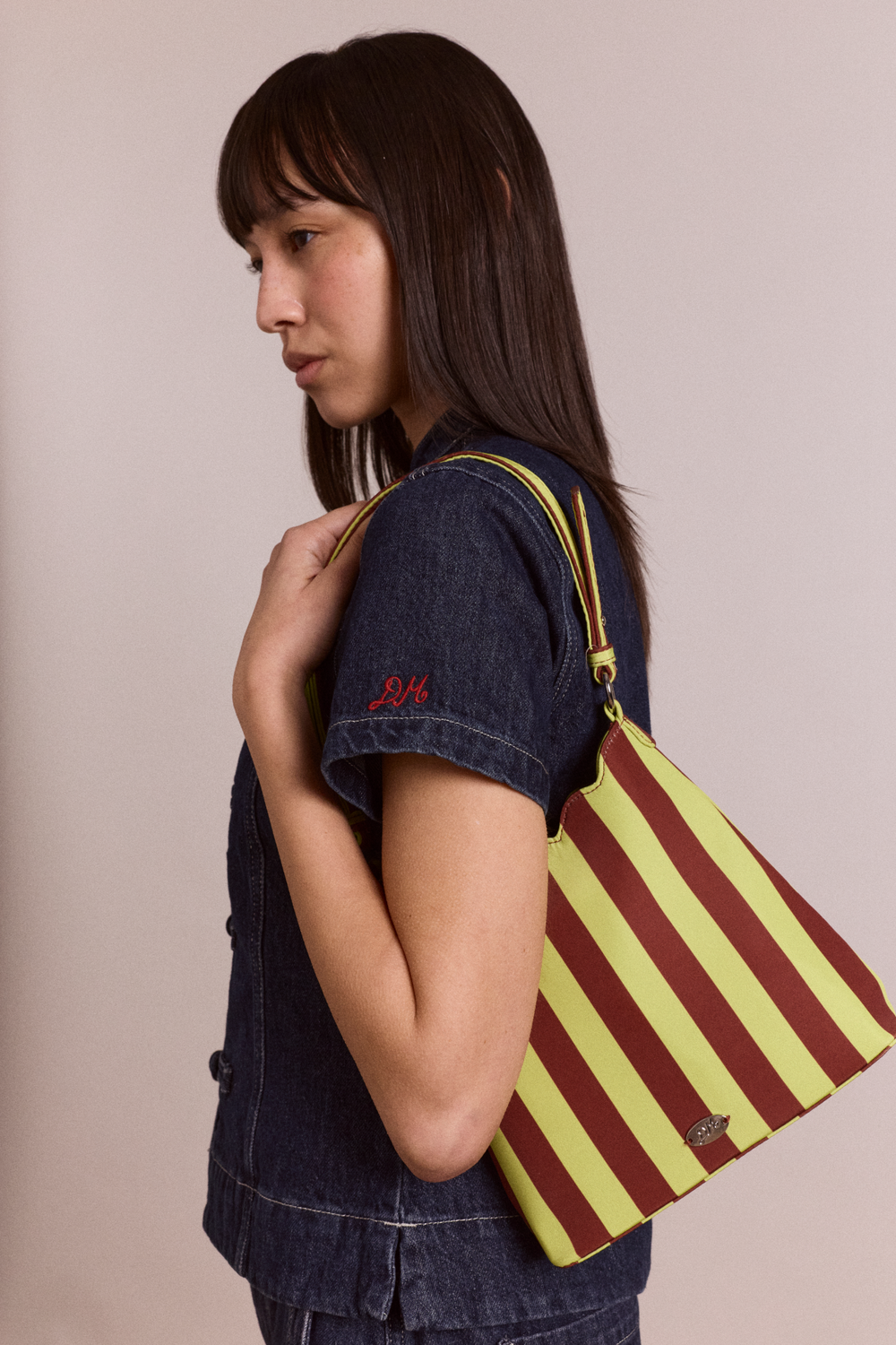 lorelai bag - avocado & chocolate stripe