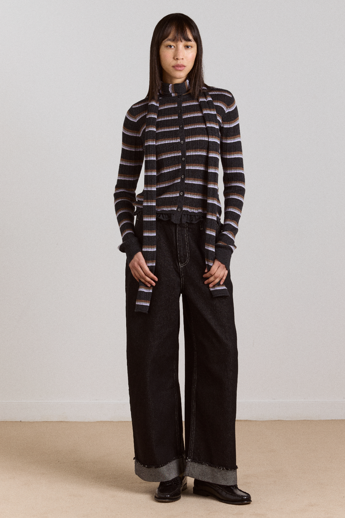 Anelis Cotton Merino Blend Cardigan- Multi Stripe