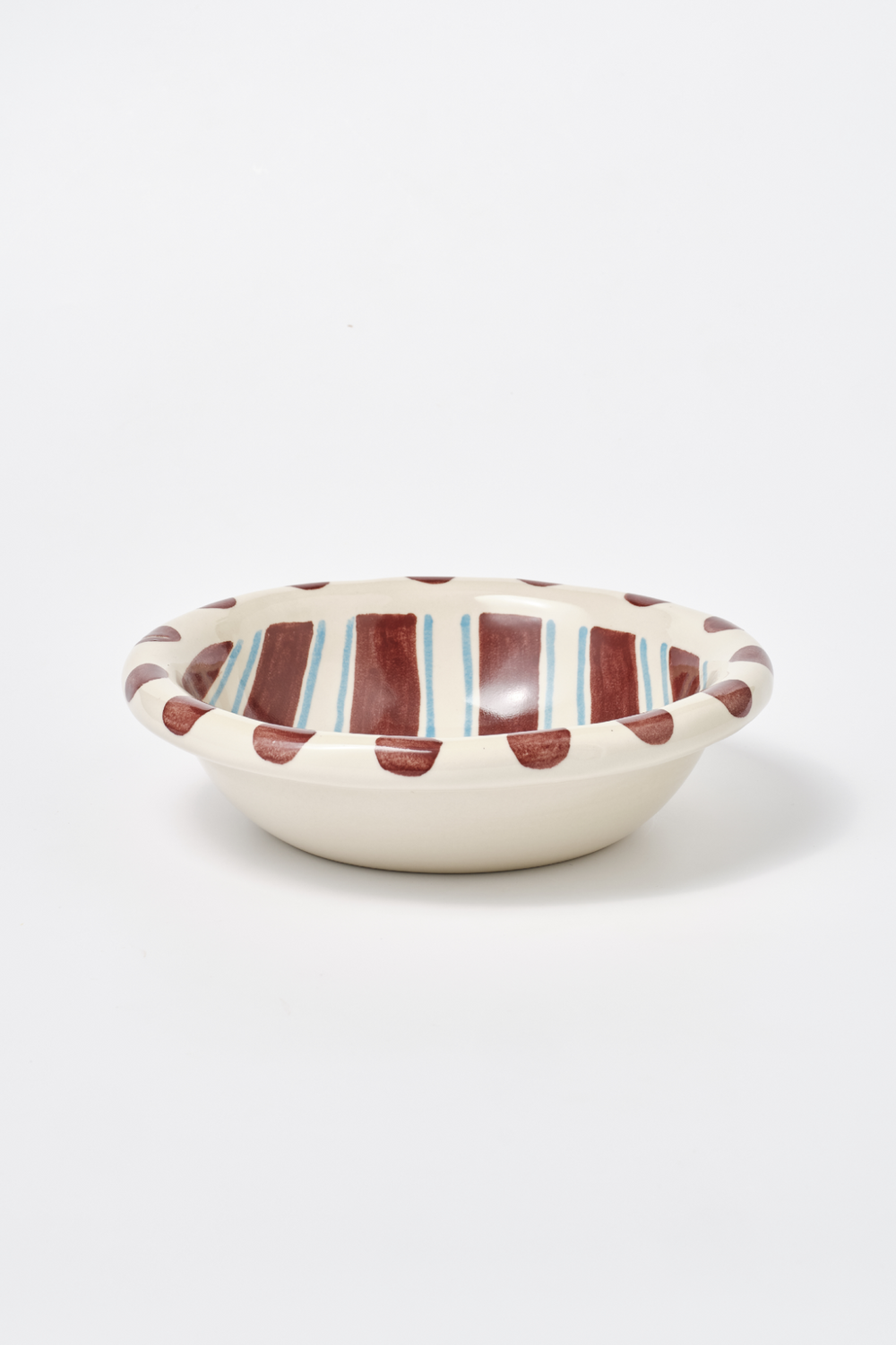 hand painted stripe spot mix serving bowl