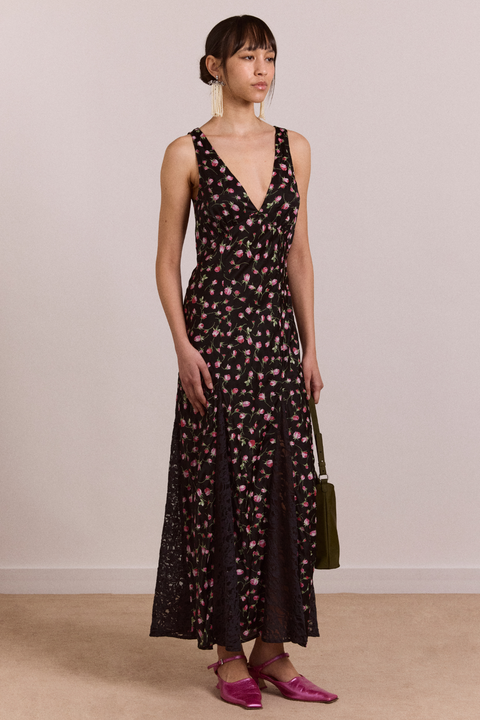 Genevieve Midi Dress - Rose Print
