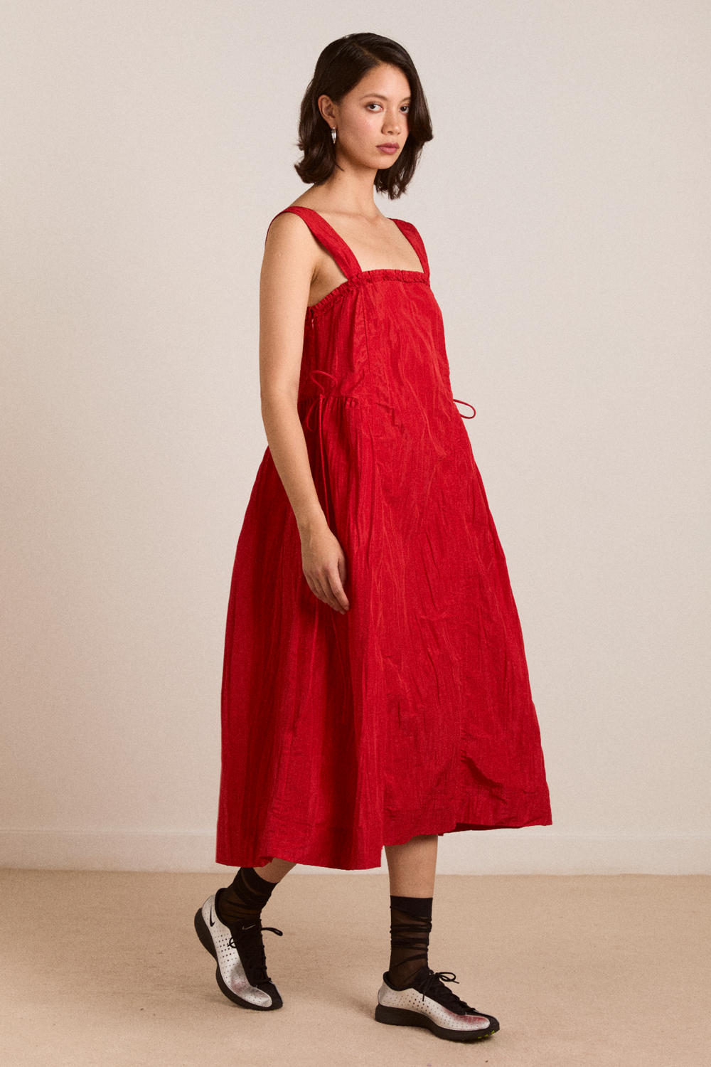 elina midi dress red tafetta