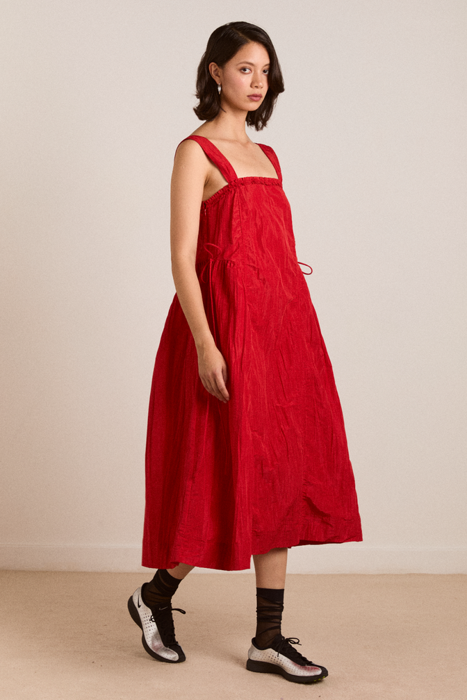 elina midi dress red tafetta