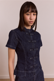 nelly button trim top - indigo