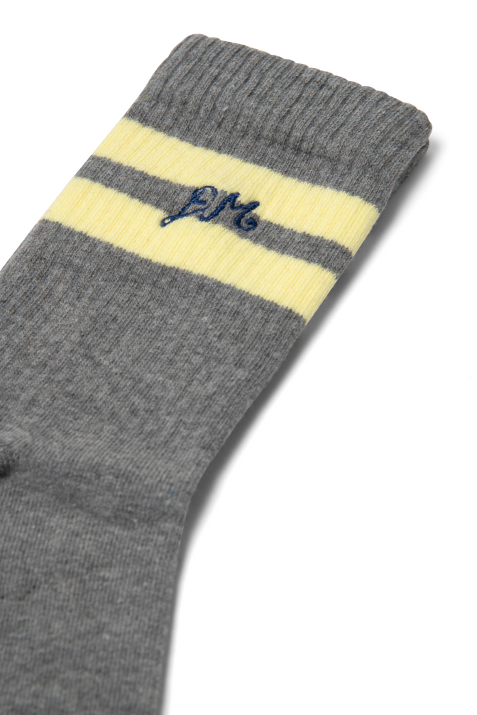 sporty calf socks - grey marl/ butter stripe