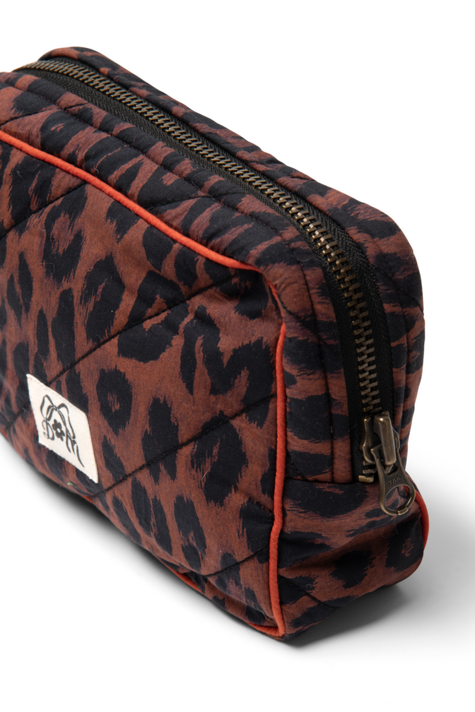 quilted make up bag- dark leopard