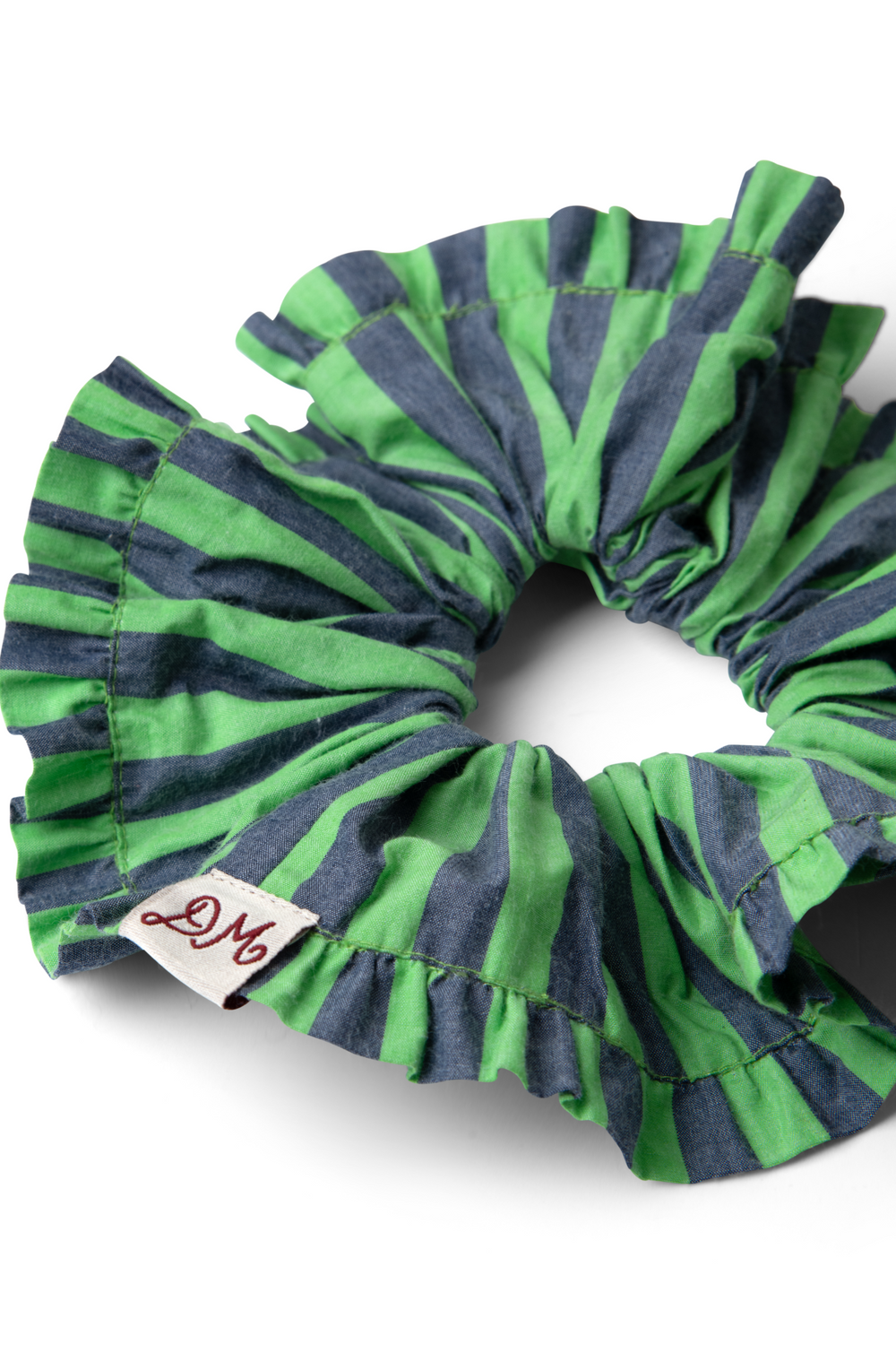 frill edge scrunchie - navy pop green stripe
