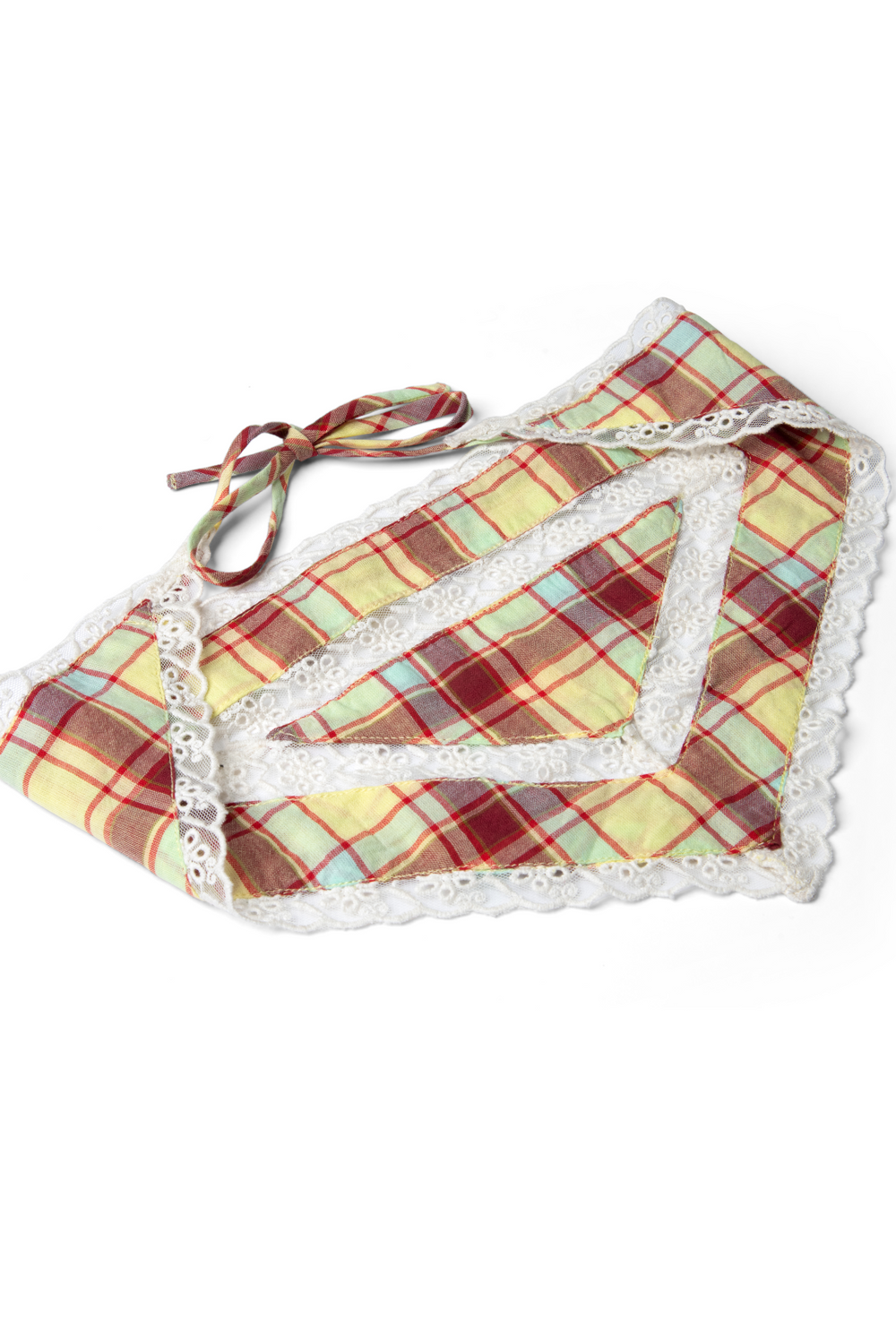 triangle headscarf with lace detail - celery check