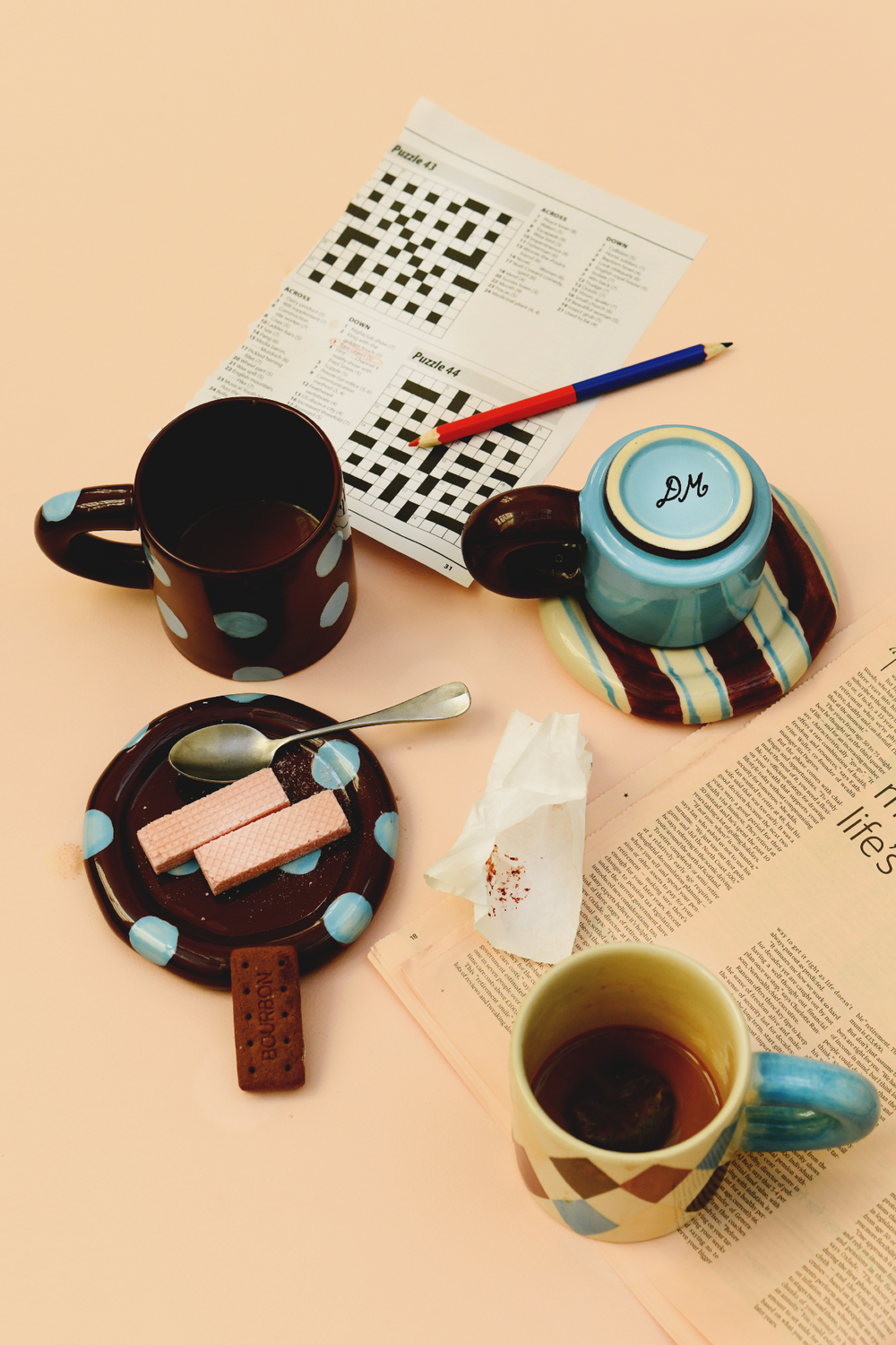 hand painted spot butter yellow burgundy mug