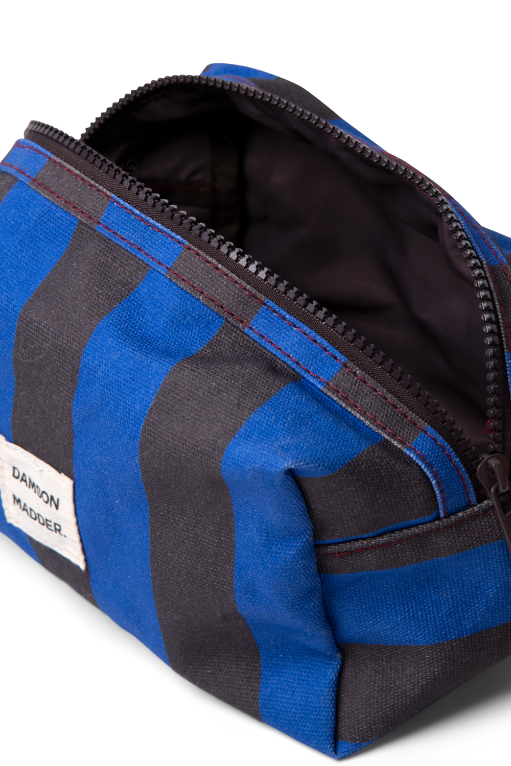canvas make up bag- blue/grey stripe
