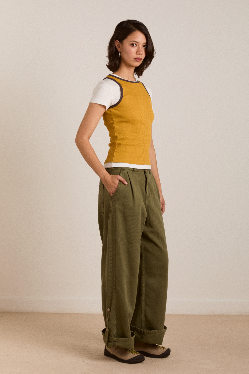 manon layered ss tee yellow/coffee bean