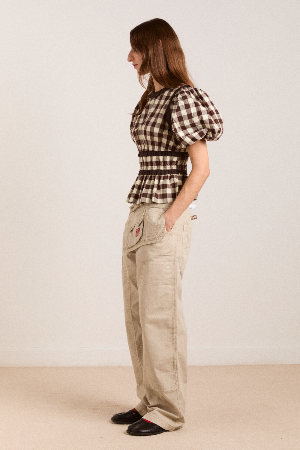 everly ruffle blouse - butter gingham