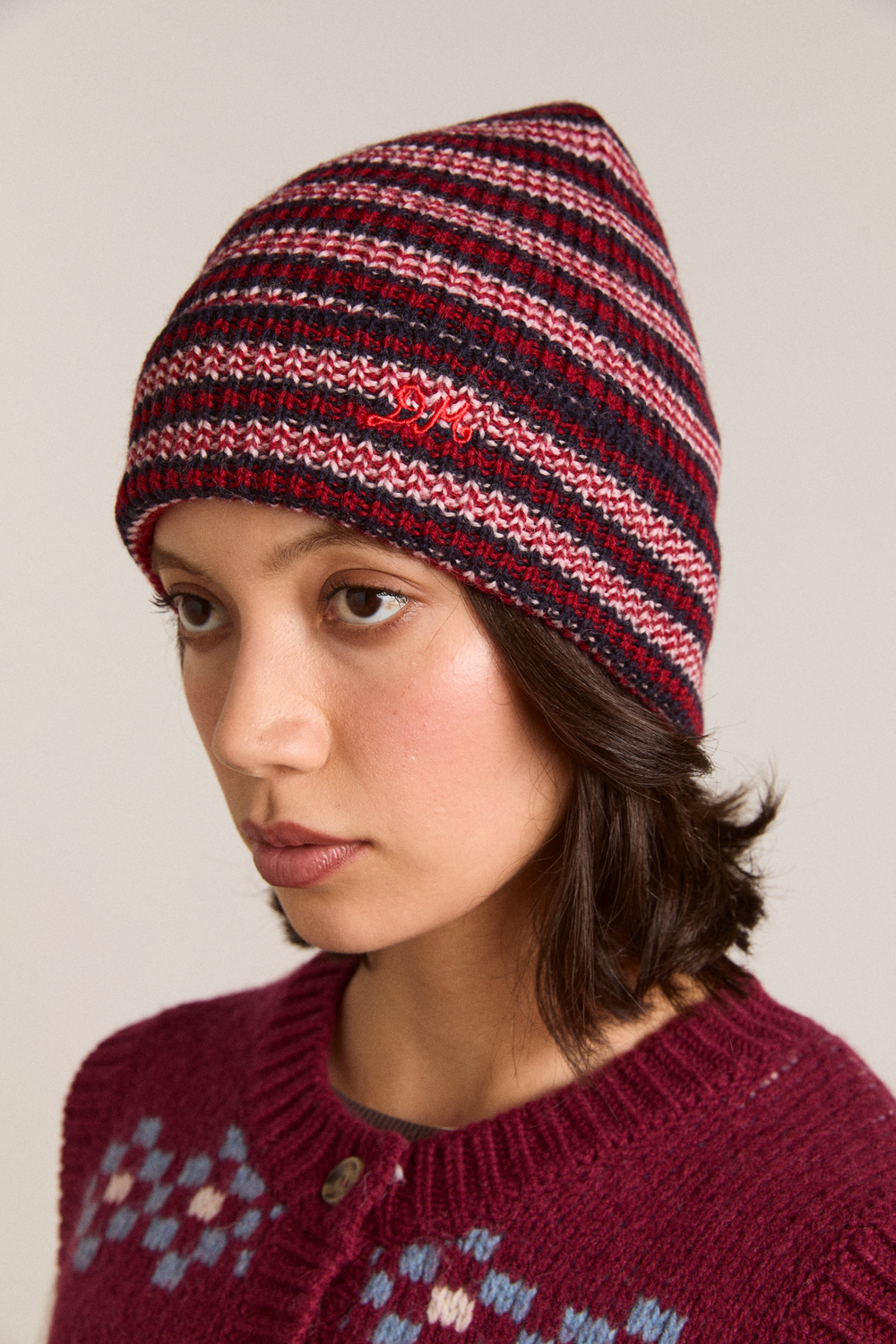 striped turn up beanie - burg / navy
