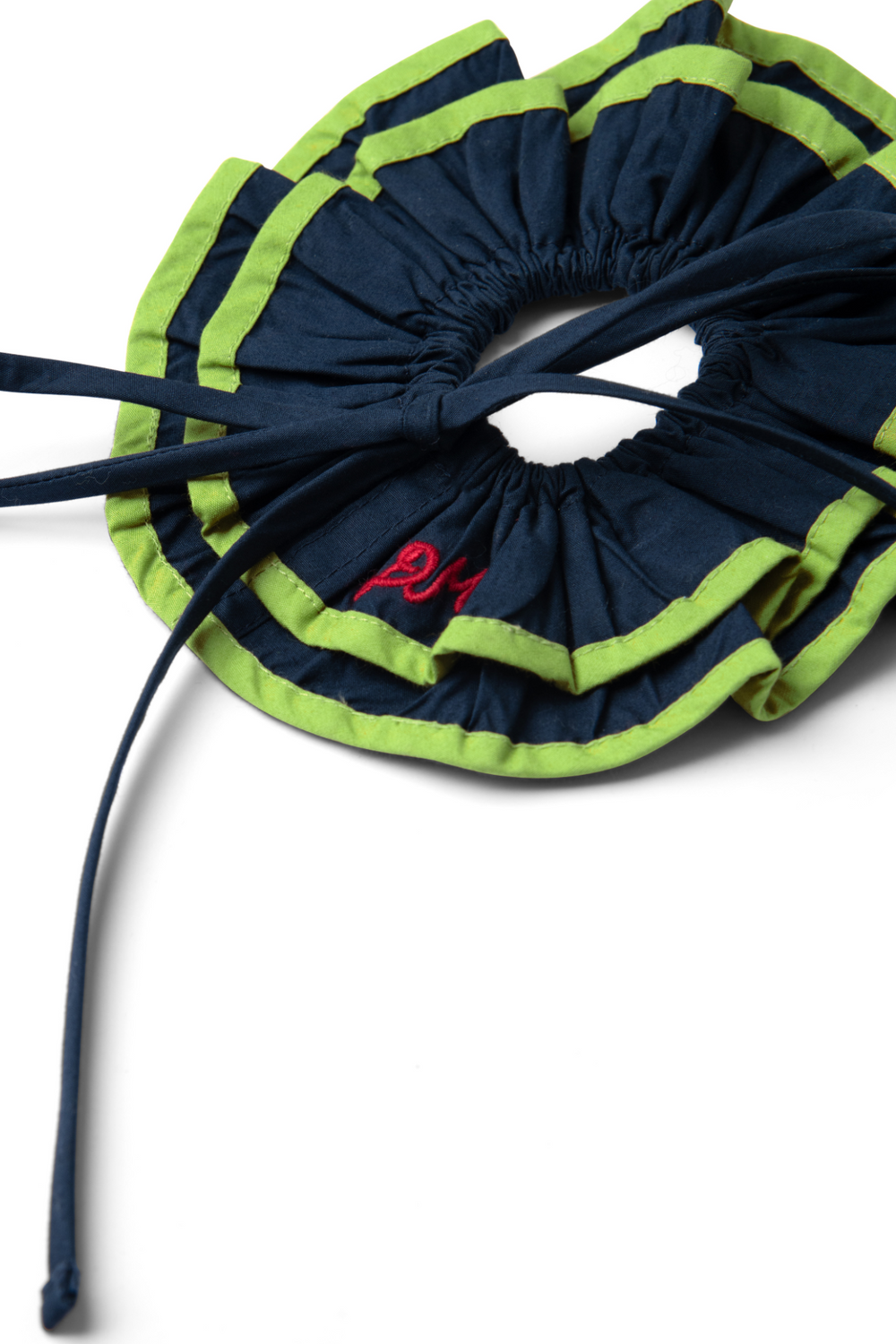 piping tie scrunchie - navy/lime