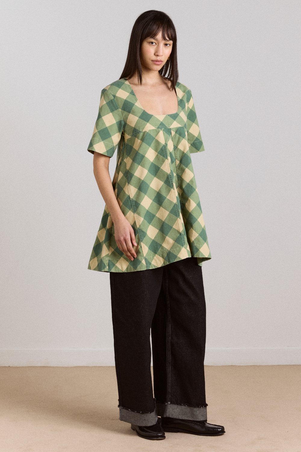 bridget mini dress - green butter gingham