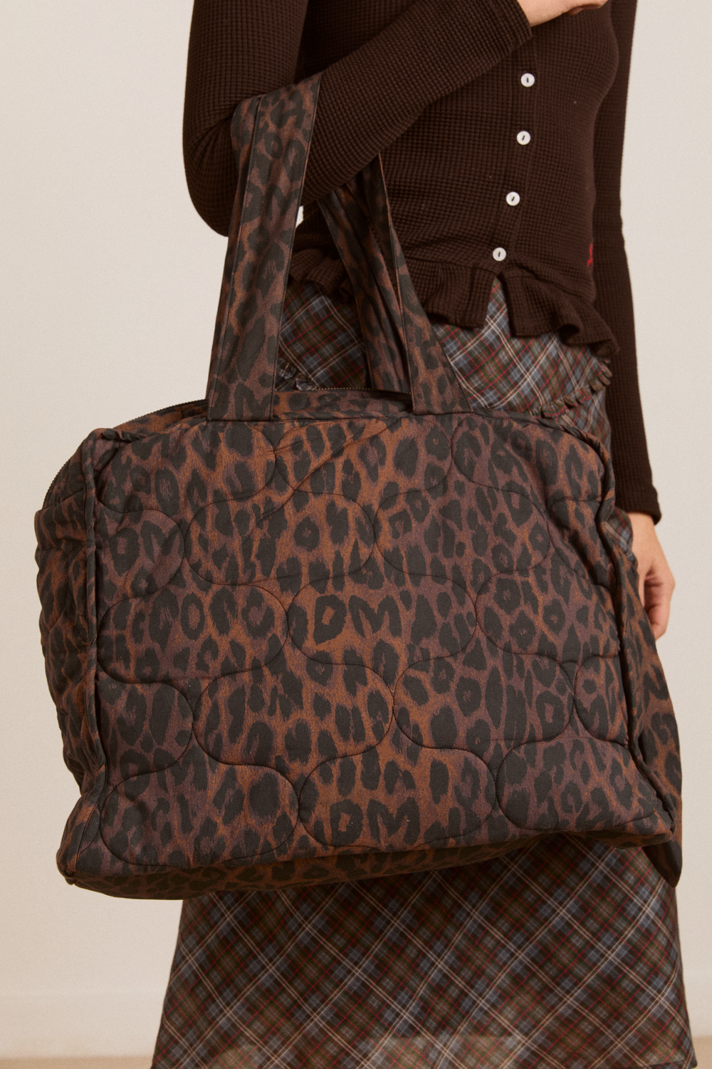 dark leopard quilted tote bag