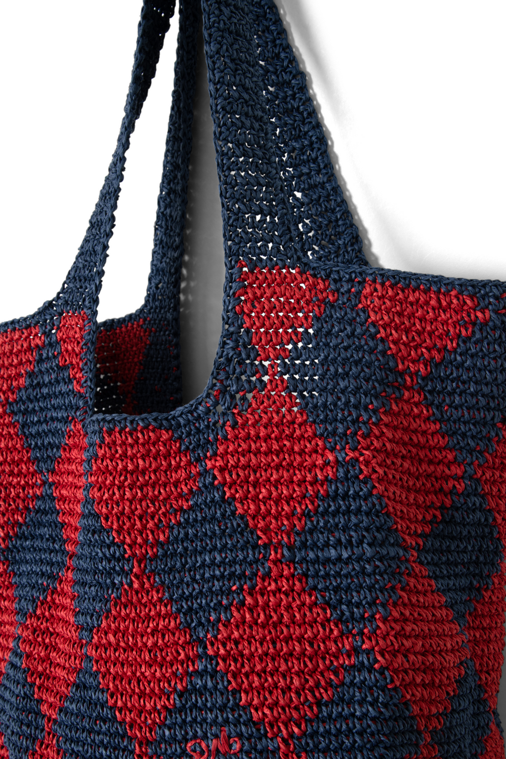 harlequinn raffia tote bag - navy & red