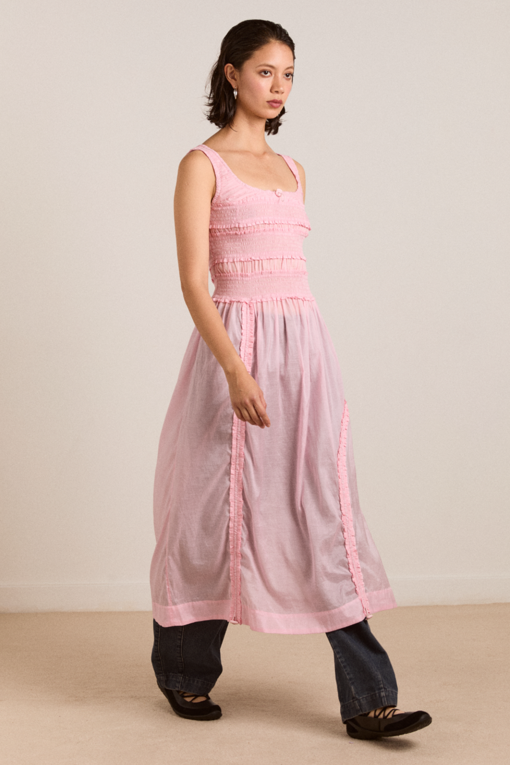 cynthia sheer midi dress - pale pink