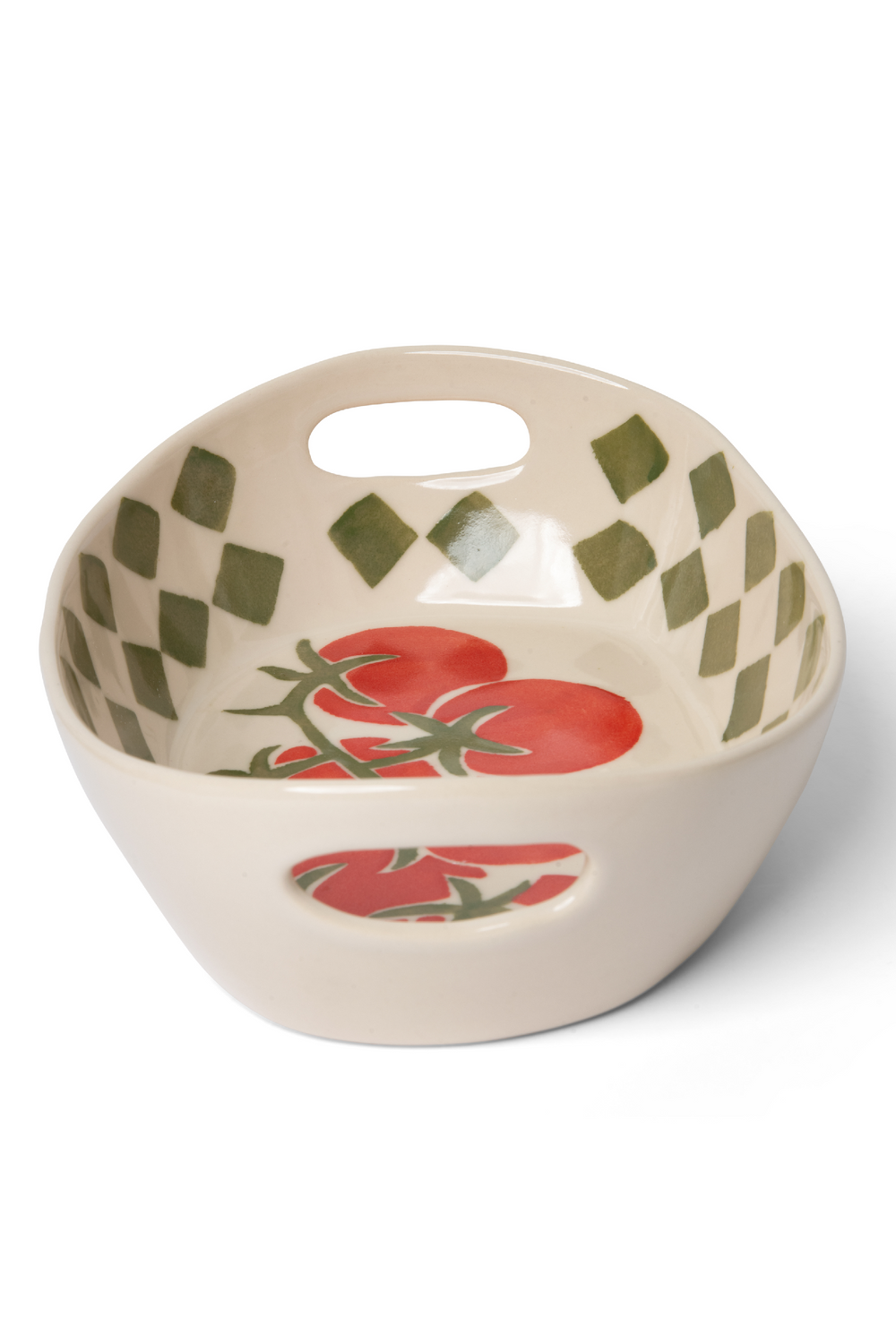 hand painted check tomato serving bowl