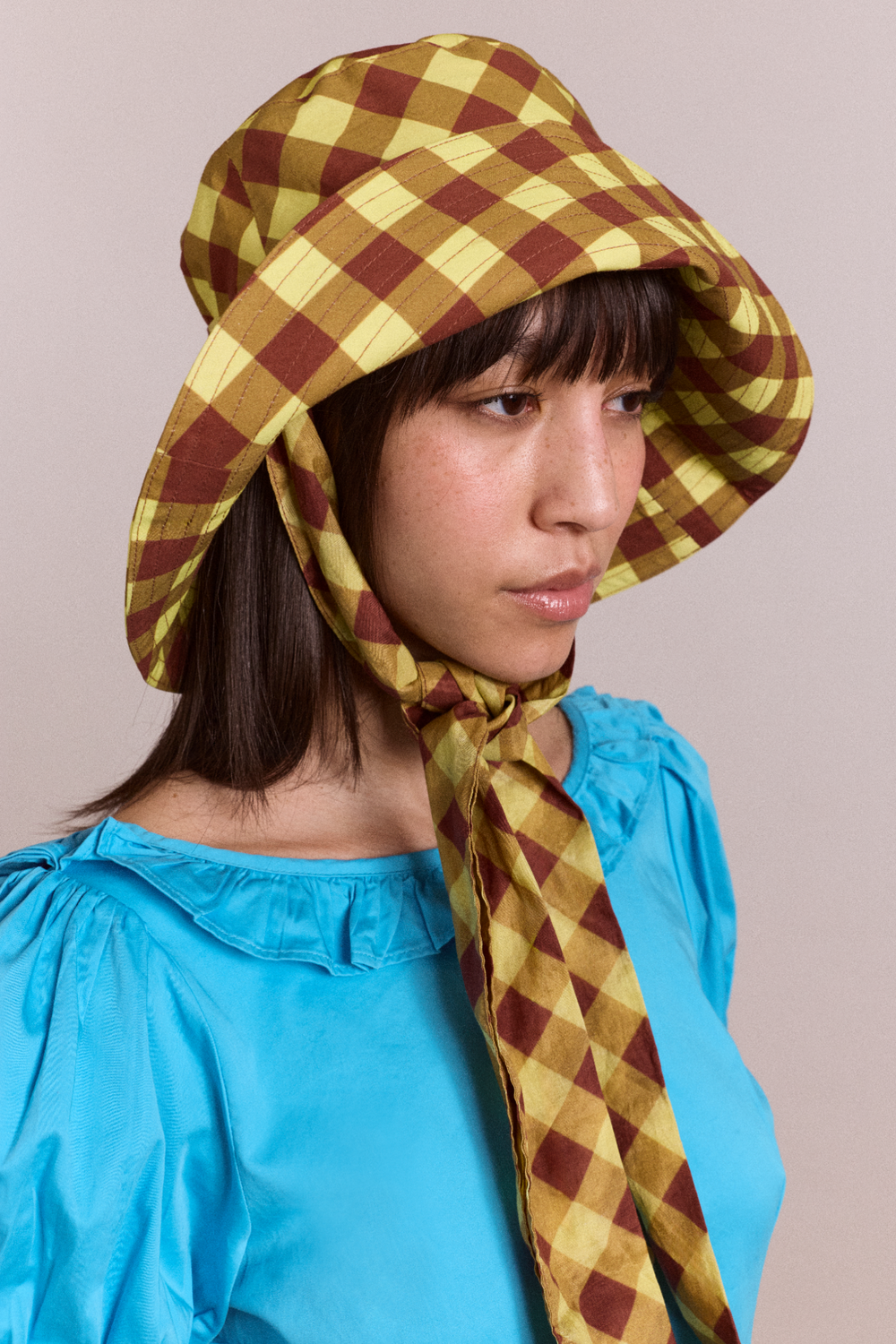 sunhat with tie - avo & choc gingham