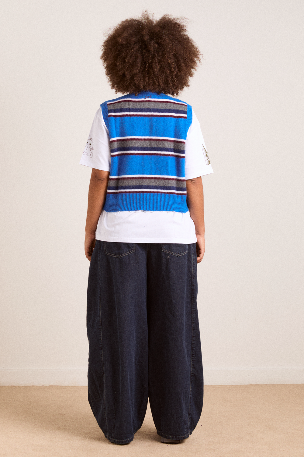 sofie merino wool vest - blue stripe